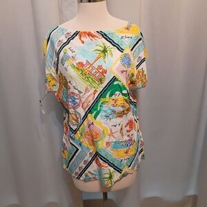 Talbots Colorful Beach Theme Short Sleeve Tee
